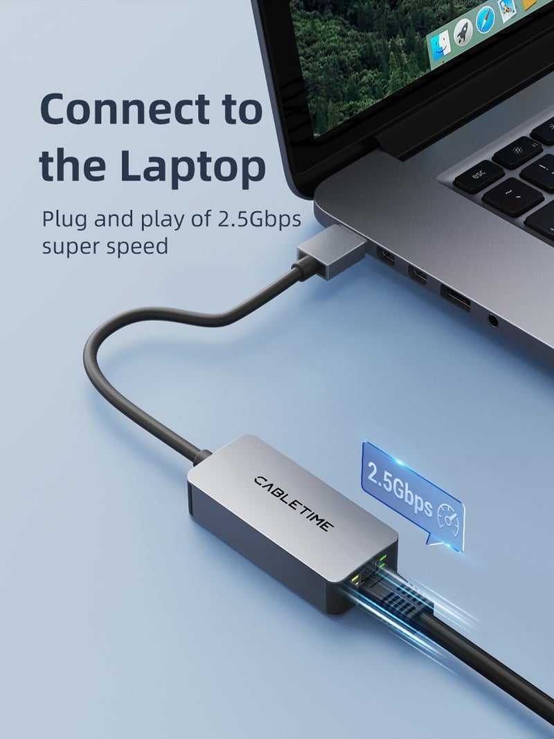 CABLETIME 2.5GBPS USB 3.0 A TO RJ45 GIGABIT ETHERNET ADAPTER COMPATABLE WITH LAPTOP MACBOOK AIR/PRO, XPS - Image 4